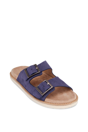Brunello Cucinelli Navy Suede Buckle Sandal
