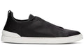 ZEGNA Black Leather Triple Stitch Sneakers