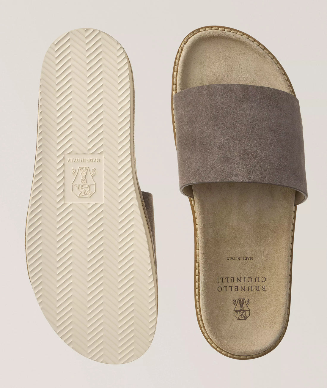 Brunello Cucinelli Suede Contrast Slide Sandals