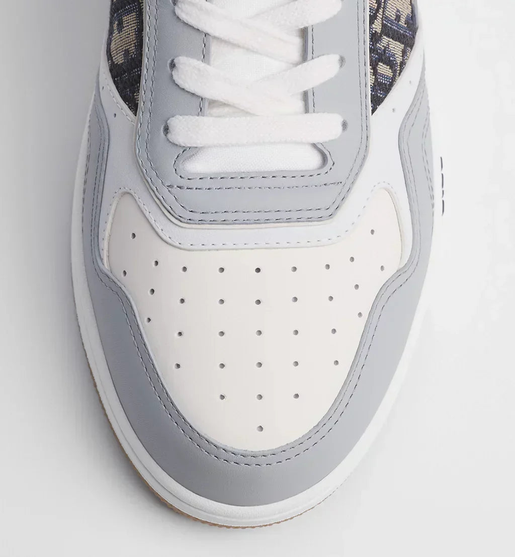 Gray and White Smooth Calfskin with Beige and Black Dior Oblique Jacquard