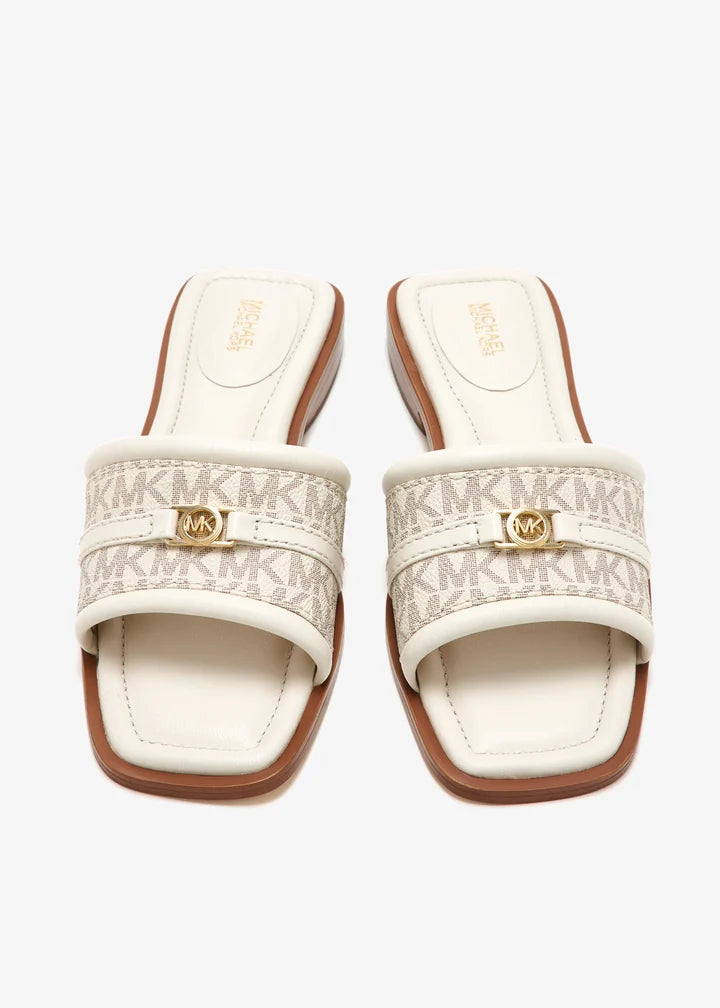 Michael Kors Mandy slide sandals Cream Coated canvas| Women's