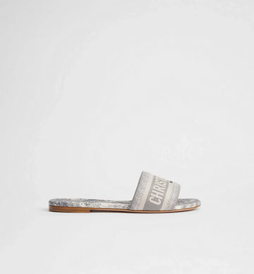 Dway Slide Gray Embroidered Cotton and Toile de Jouy Motif|Women