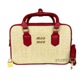 Miu Miu Bag | Straw Zip-up Handbag With Red Leather Trim And Handles