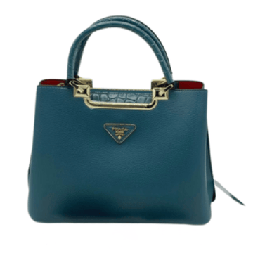 Prada Bag | Top Handle Bag With A Crocodile-embossed Teal Blue