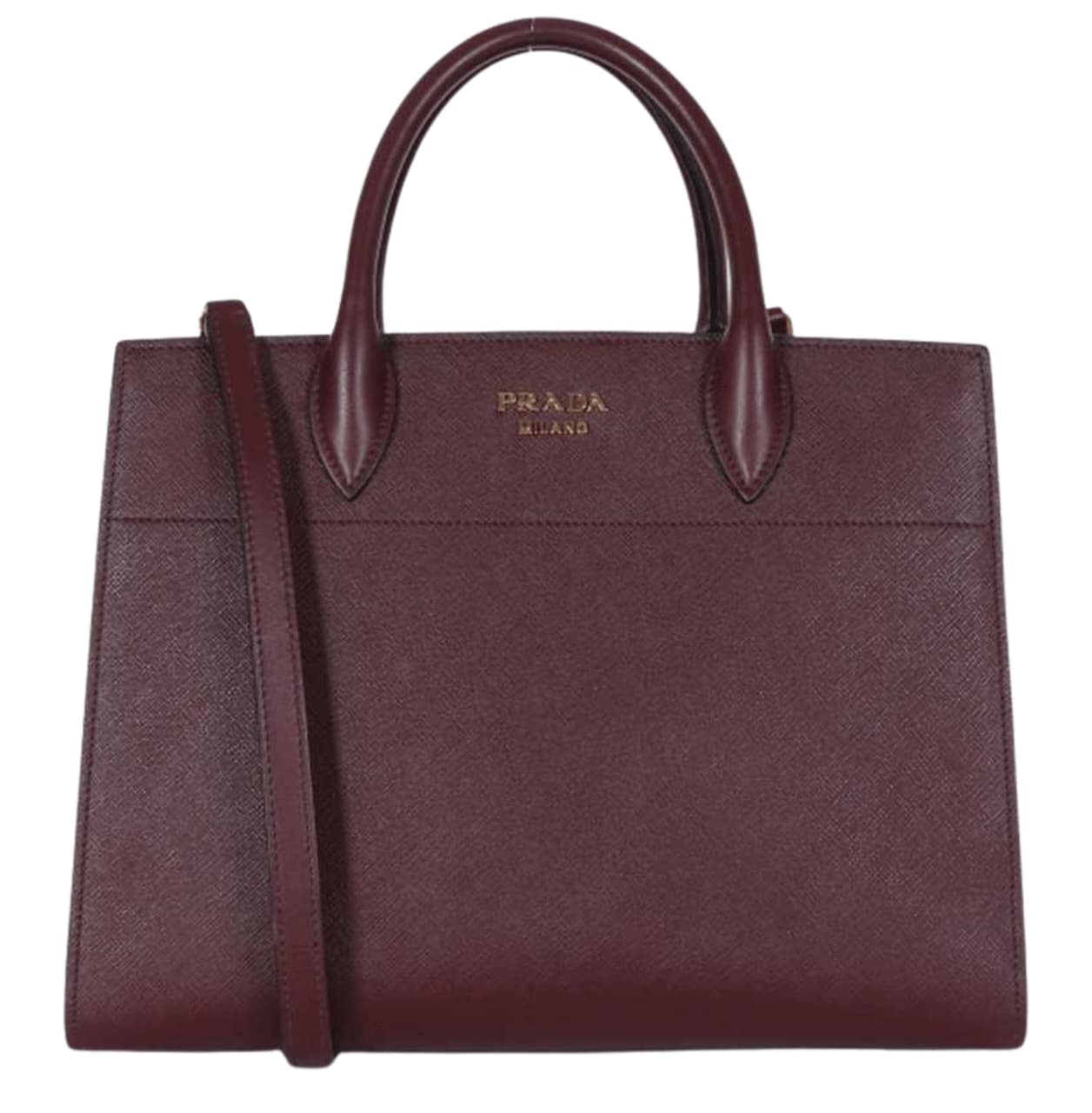 Prada Bag | Bibliotheque Saffiano City Leather Tote Handbag In A Burgundy Color