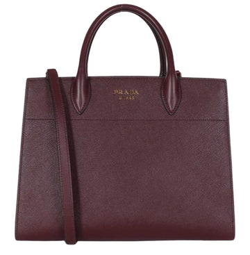 Prada Bag | Bibliotheque Saffiano City Leather Tote Handbag In A Burgundy Color
