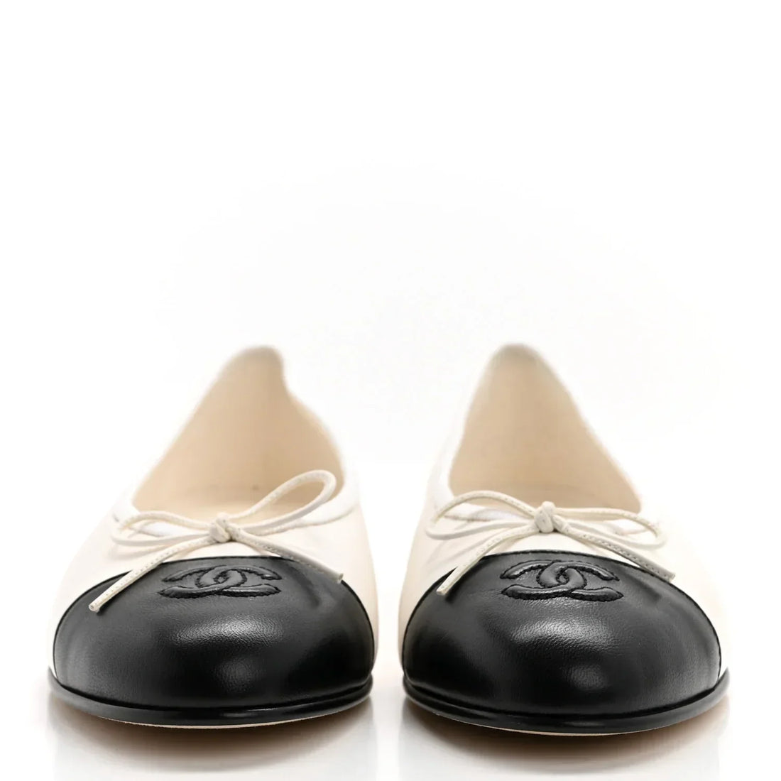 Chanel Lambskin Cap Toe CC Ballerina Flats White Black | Women's