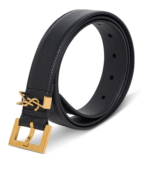 Black Leather Belt with Logo Buckle Saint Laurent