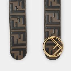 Fendi Brown Zucca Embossed Leather F Logo Round Buckle Belt