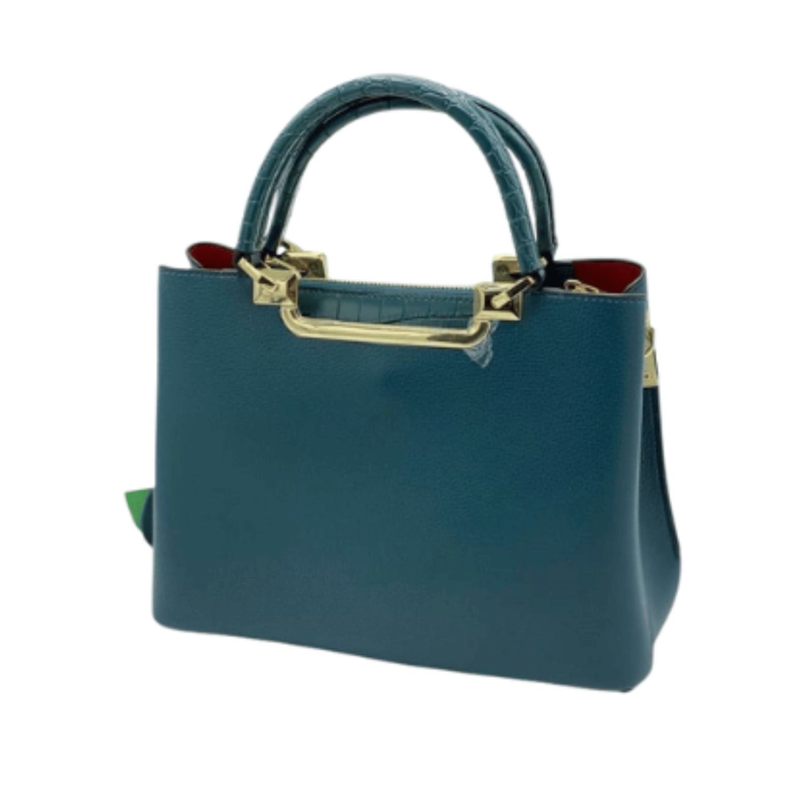 Prada Bag | Top Handle Bag With A Crocodile-embossed Teal Blue